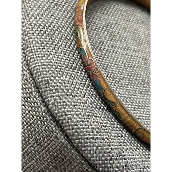 Cloisonne Bangle Bracelet Enamel Flower Asian Vintage Cocktail Fairycore Whimsy - Picture 5 of 5